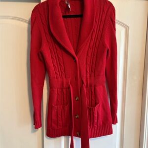 Vintage Trina Turk Red Cable Knit Cardigan